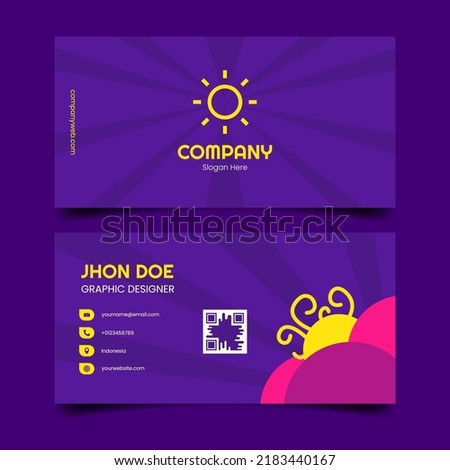 Company business card with purple color and magic flower abstract illustration