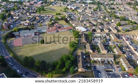 Gorgeous aerial footage of London Luton Town of England on a hot sunny day