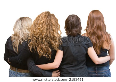 Four girls, four hair colours - linking arms