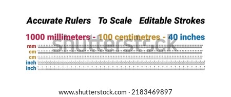 Actual size rulers, 1000 millimeters, 100 centimeters and 40 inches. Editable text and strokes Royalty-Free Stock Photo #2183469897
