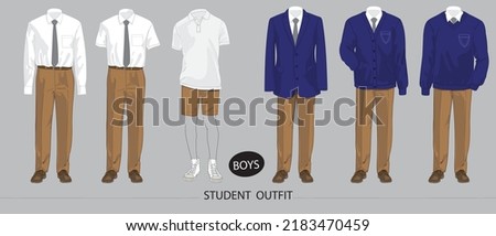 Illustration of college or high school student uniform. Set of clothes for boys and men. Royalty-Free Stock Photo #2183470459