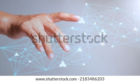 Abstract Virtual Man Finger Lines Big Data Technology Information Communication Concept Internet World Network Vintage Background With Copy Space