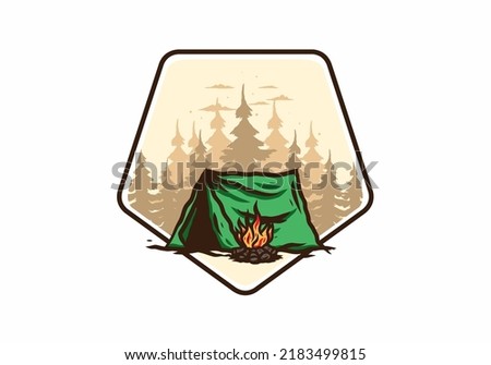 Forest camping with bonfire illustration badge design