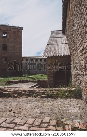 Ascent to the fortress wall in the fortress of Oreshek in Russia. photo vertical