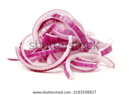 Sliced red onion rings on white background Royalty-Free Stock Photo #2183508827