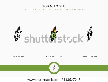 Corn icons set vector illustration with solid icon line style. Vegetable healthy concept. Editable stroke icon on isolated background for web design, user interface, and mobile application Royalty-Free Stock Photo #2183527213