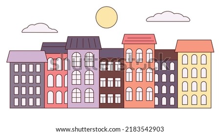 colorful houses facades. urban landscape of street 