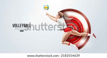 Realistic silhouette of a volleyball player on white background. Volleyball player woman hits the ball. Vector illustration