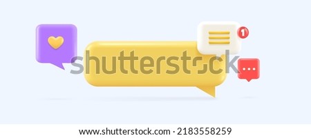 3D Chat bubble talk icons with notification. Like button and message notification. Vector illustration. Royalty-Free Stock Photo #2183558259