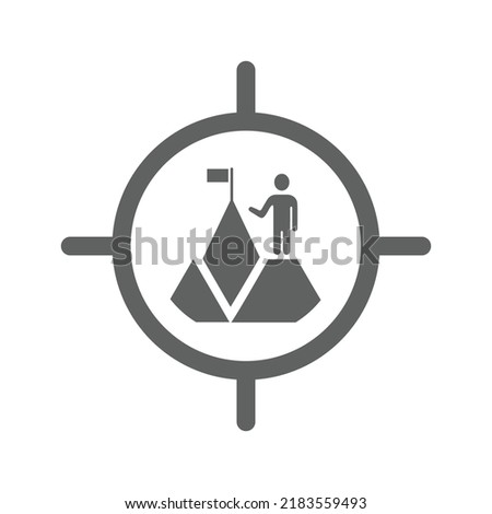 Mission, flag, hill, target icon. Gray vector graphics.
