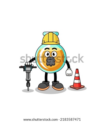 Character cartoon of lab beakers working on road construction , character design