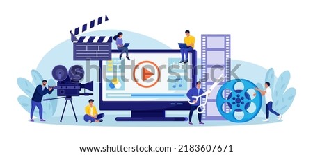Motion design studio. Designers, animators, storytellers creating motion graphic content. Multimedia content, video post production and footage editing. Computer animation, special effects design Royalty-Free Stock Photo #2183607671