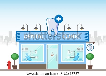 Dental clinic building with background, vector, illustration Royalty-Free Stock Photo #2183615737