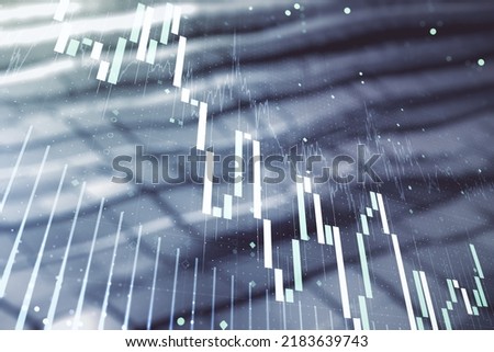 Multi exposure of virtual abstract financial diagram on shiny metal background, banking and accounting concept