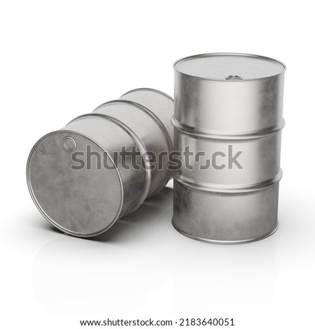 Steel Oil Barrel isolated on White Background, Petroleum Chemical Drum for Fuel, Oil Industry, Power, Crude Oil Concept, Petrol Sign Royalty-Free Stock Photo #2183640051