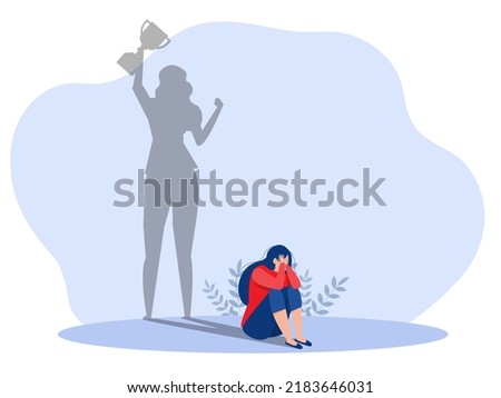 Imposter syndrome.shadow woman standing for her present profile take award with Anxiety and lack of self confidence at work; the person fakes is someone else concept Royalty-Free Stock Photo #2183646031