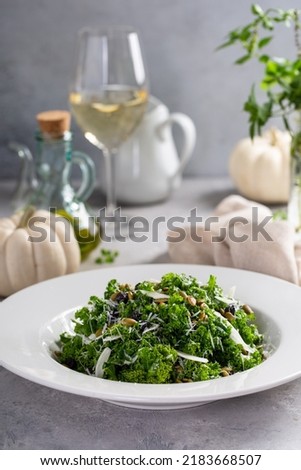 Fall kale salad with fennel, dried cherry and pumpkin seeds