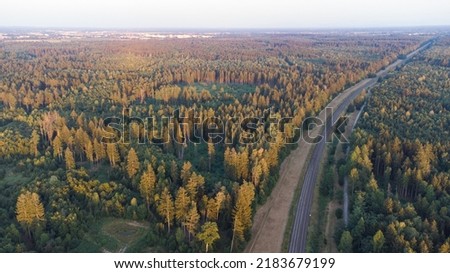 Perlacher forst aerial view with train tracks seen from above in south Germany Royalty-Free Stock Photo #2183679199