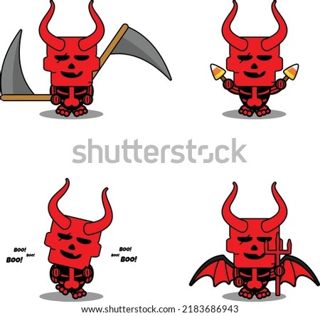 vector cartoon mascot character red devil skull cute halloween set bundle
