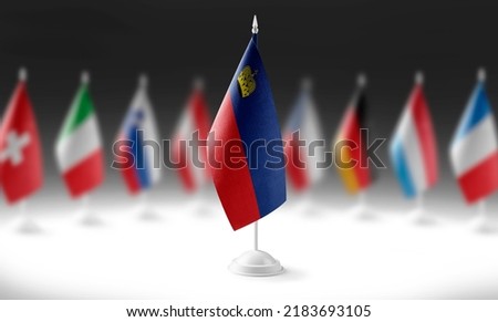 The national flag of the Liechtenstein on the background of flags of other countries