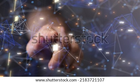 Businessman using data network with his fingers