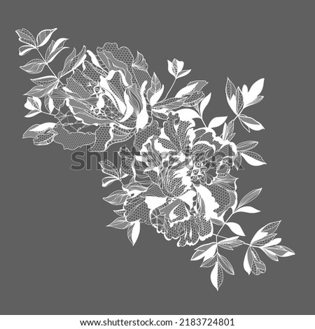 Peony flowers and foliage. Vector illustration, bouquet.
