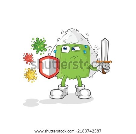 the onigiri against viruses cartoon. cartoon mascot vector