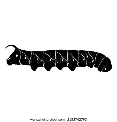 Caterpillar of a privet hawk moth. Sphinx ligustri. Psilogramma menephron. Black and white silhouette.