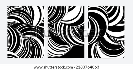 Black and white high contrast striped swirly flyer template. Abstract 3D computer modeled tube warping shape. Science geometry. Futuristic wave.  Royalty-Free Stock Photo #2183764063