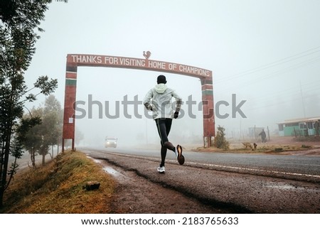 Runner with the inscription Thanks for visiting Iten, home of Champions, running training in Kenya. Marathon running, illustration photo