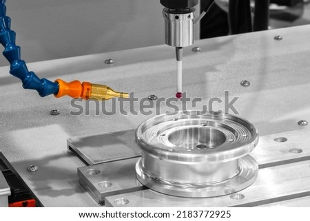 Quality control on milling CNC machine, coordinate measuring machine, Quality control machine Royalty-Free Stock Photo #2183772925