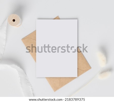 Blank greeting card with envelopes for greeting, wedding cards, birthday card, Mockup for design Royalty-Free Stock Photo #2183789375