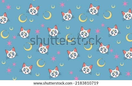 Anime design of Artemis white cat Sailor moon colors form seamless pattern set. vector design for paper, cover, fabric, interior decoration and other users. Royalty-Free Stock Photo #2183810719