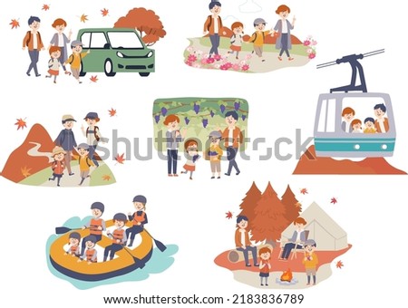 Family autumn vacation illustration set