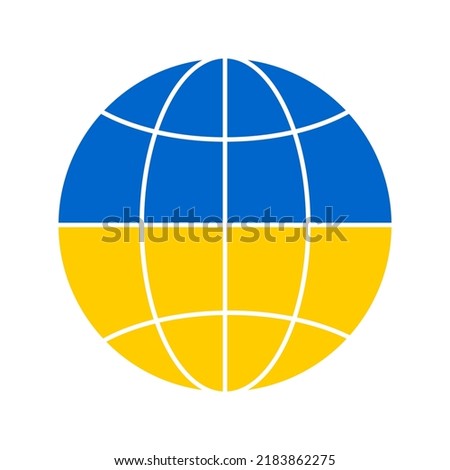 Peace icon in the colors of the flag of Ukraine yellow and blue. Round planet isolated on white background. Vector.
