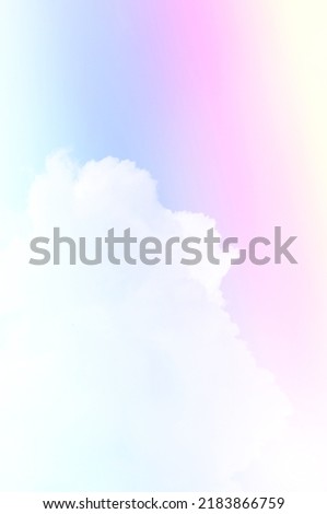 Pastel sky with soft white clouds. Fantastic color fantasy background. Sweet dreams concept for wallpaper, backdrop and design.