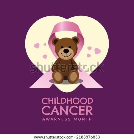 September is Childhood Cancer Awareness Month with teddy and ribbon Vector Illustration