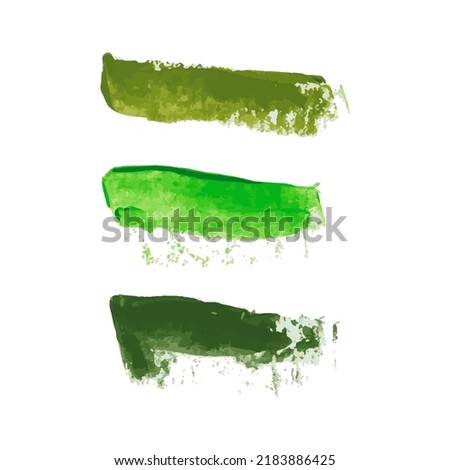 Vector set of green grass watercolor hand painted texture backgrounds isolated on white. Abstract greenery collection of acrylic dry brush strokes, stains, spots, blots, lines. Creative grunge frame.