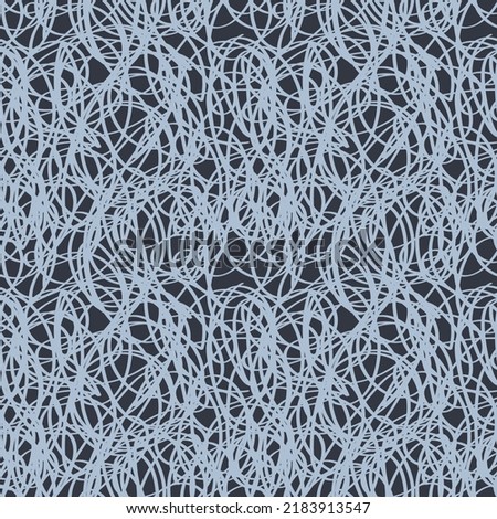 Black gray abstract seamless pattern. Chaotic interweaving of gray swirling lines on a black background. Vector.