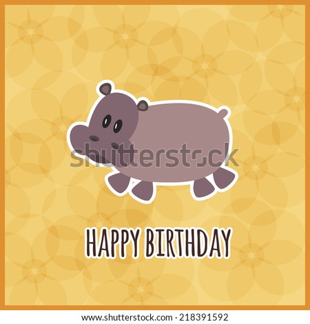 vector illustration of card with cute hippo