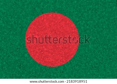 Bangladesh flag on styrofoam texture. national flag painted on the surface of plastic foam