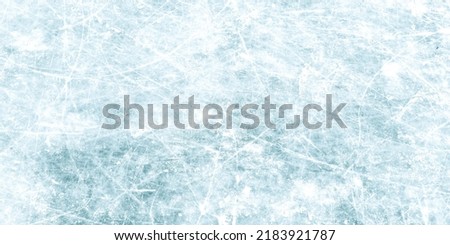 Natural snowy ice texture with scratches, space for text, ideas. Holiday winter background, long picture