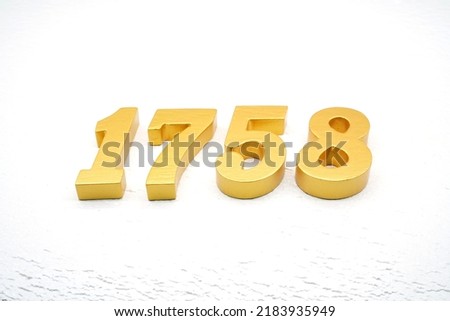 Number 1758 is made of gold painted teak, 1 cm thick, laid on a white painted aerated brick floor, visualized in 3D.                                     