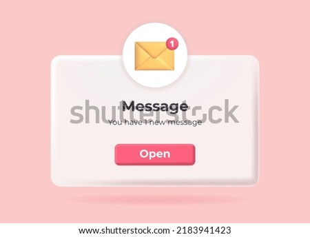 3d new message. Popup page with floating envelope. Social media, business event planning, reminder. Vector Illustration Royalty-Free Stock Photo #2183941423