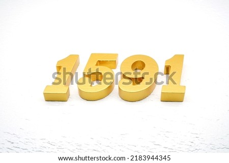  Number 1591 is made of gold painted teak, 1 cm thick, laid on a white painted aerated brick floor, visualized in 3D.                                