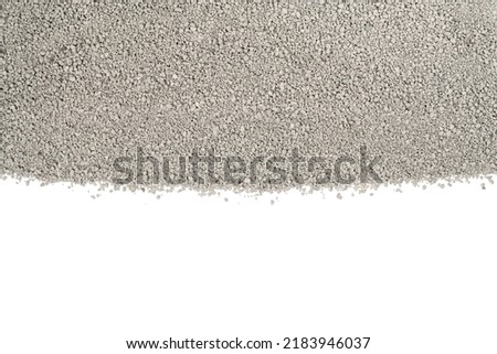 Small rocks ground texture isolated white background. road stone. gravel pebbles stone texture. dark crushed granite. close up. grey clumping clay. cat litter
