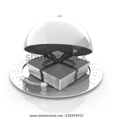 Illustration of a luxury gift on restaurant cloche on a white background 