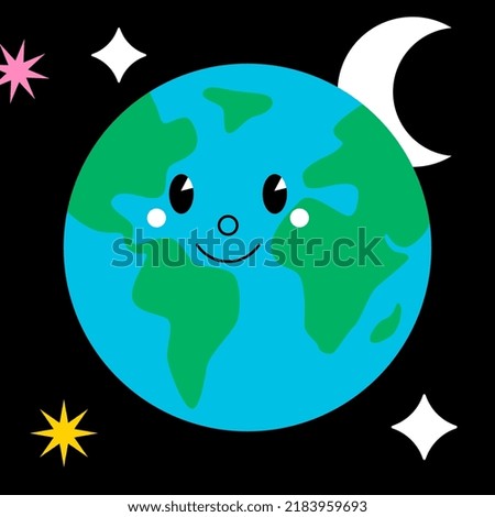 Planet earth, character in cartoon style. Vector illustration in flat retro design