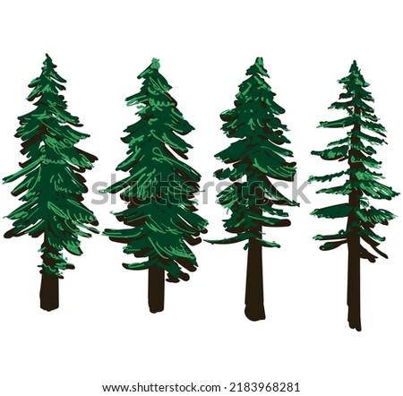 tree silhouettes pine types on white background
