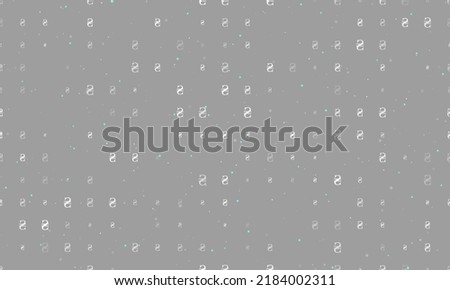 Seamless background pattern of evenly spaced white hryvnia symbols of different sizes and opacity. Vector illustration on grey background with stars